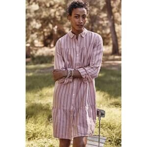 J.Jill  Tiered Shirtdress Pink Tulip Multi Size L